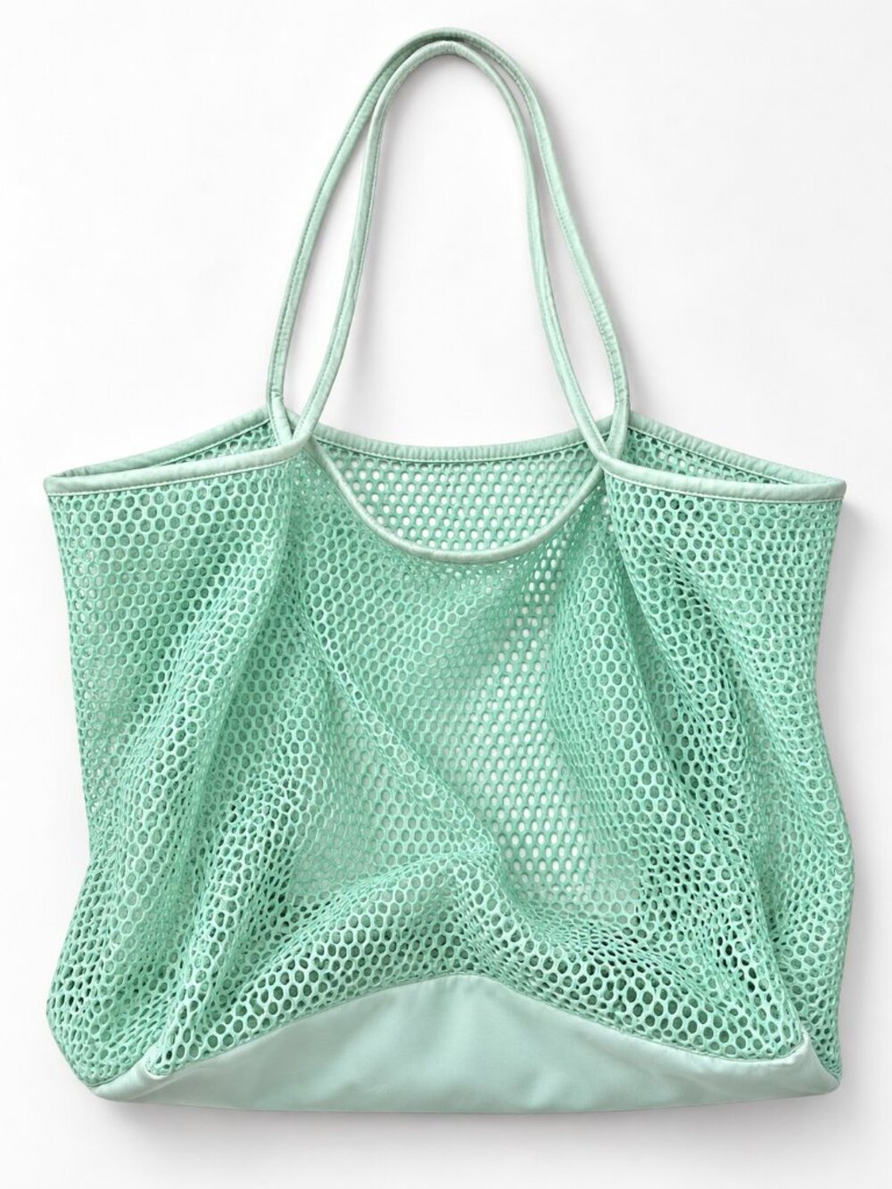 Mint Green Mesh Beach Tote Bag Internal Pockets Pool Vacation Shoulder Bag